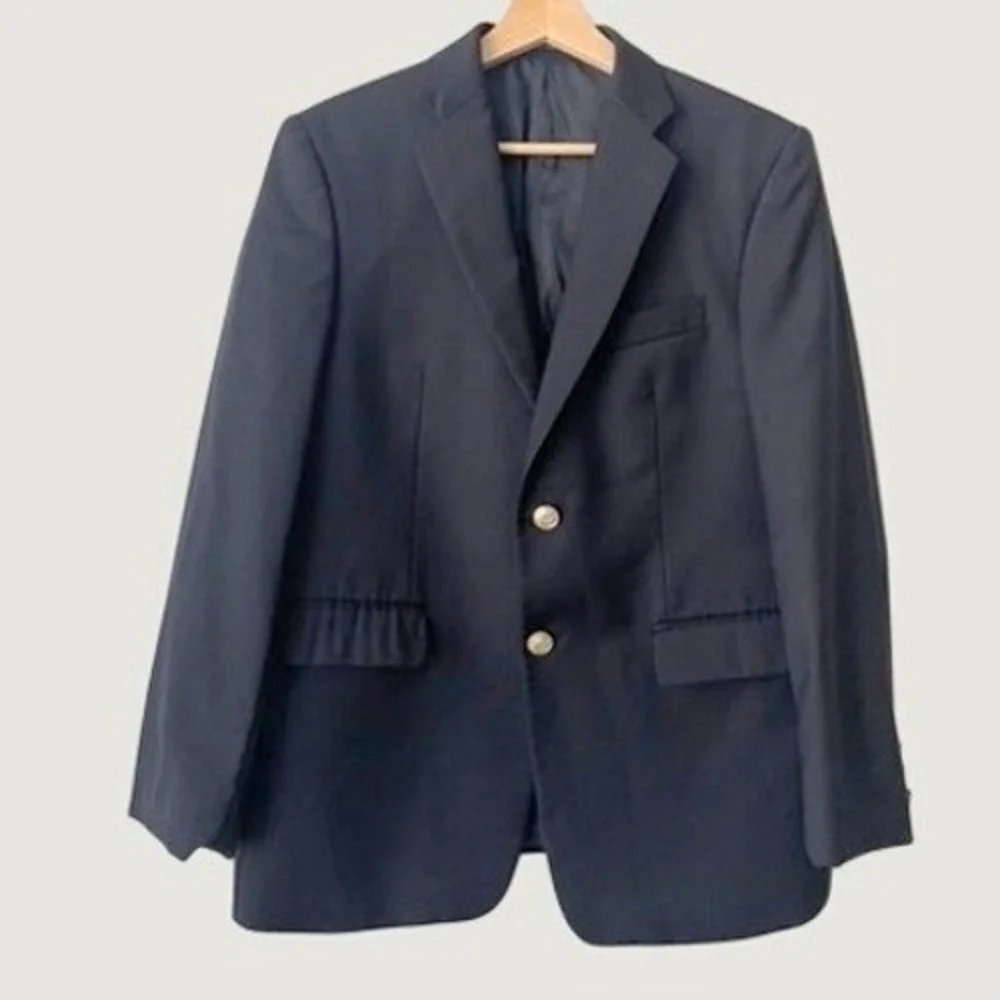 Culwell & Son Mens Gray Black 100% Wool Blazer Gold Crest Buttons 16H